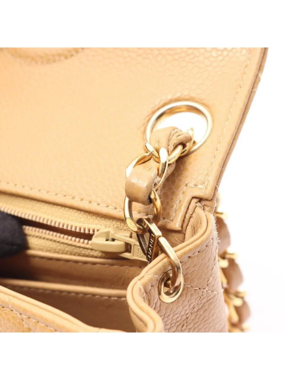 Chanel Shoulder Bag Mini Quilted Beige Calfskin Chain